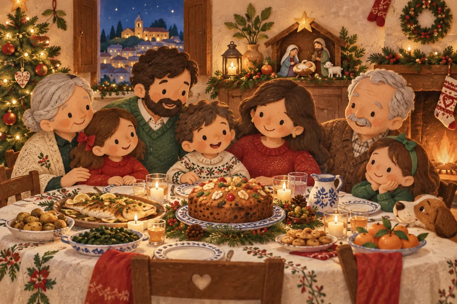 Famille réunie autour d’un repas de Noël portugais