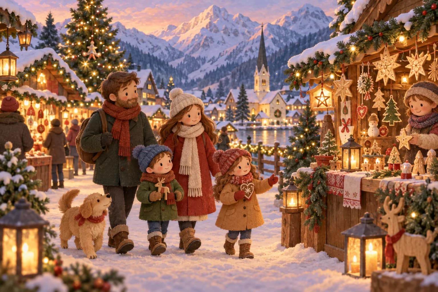 Marché de Noël autrichien dans un village alpin enneigé