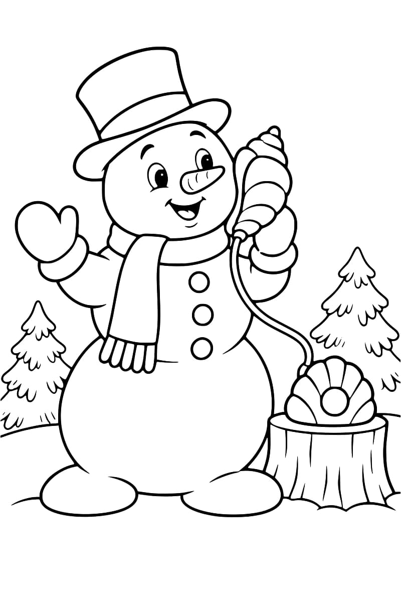 Bonhomme de neige au téléphone coquillage