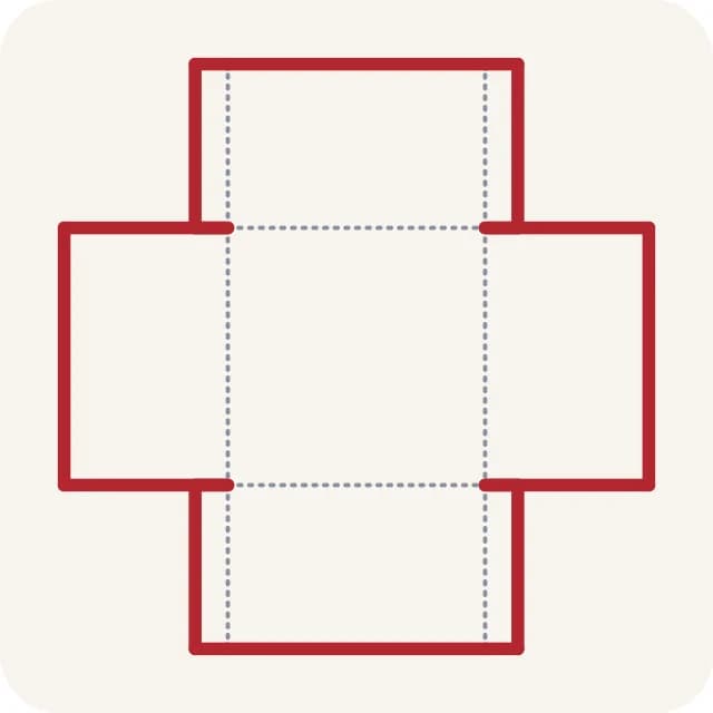 Diagramme : le gabarit de la boîte cadeau à plat, les lignes de découpe mises en valeur.