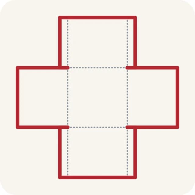 Diagramme : le gabarit des murs de la maison à plat, les lignes de découpe mises en valeur.