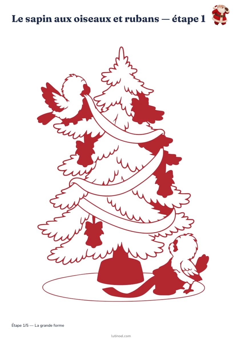 Le sapin aux oiseaux et rubans — aperçu des étapes de dessin