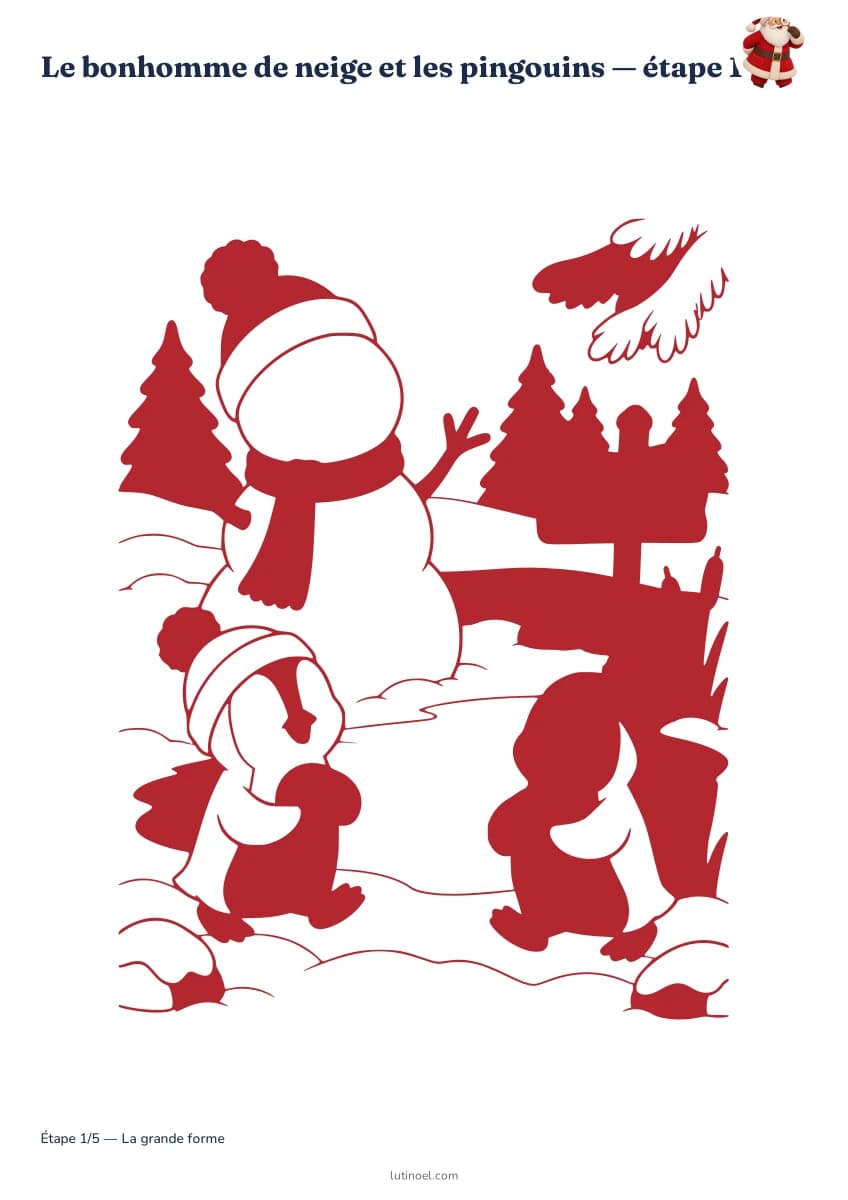 Le bonhomme de neige et les pingouins — aperçu des étapes de dessin
