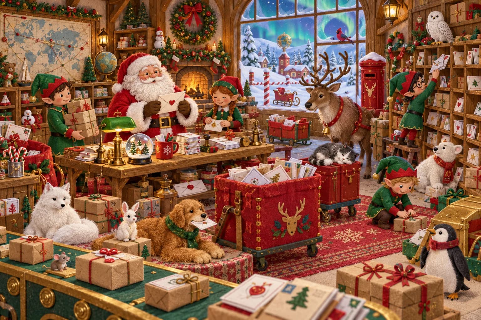 Cherche les petits changements parmi les lutins, les rennes et les cadeaux.