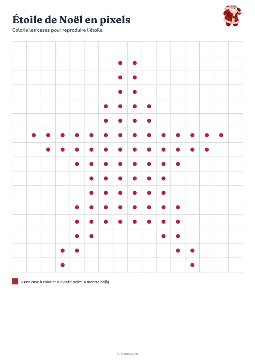 Étoile de Noël en pixels — aperçu de la fiche à imprimer