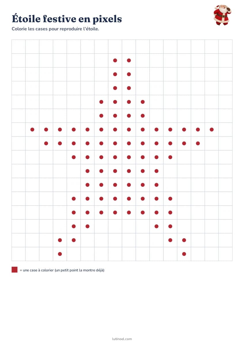 Étoile festive en pixels — aperçu de la fiche à imprimer