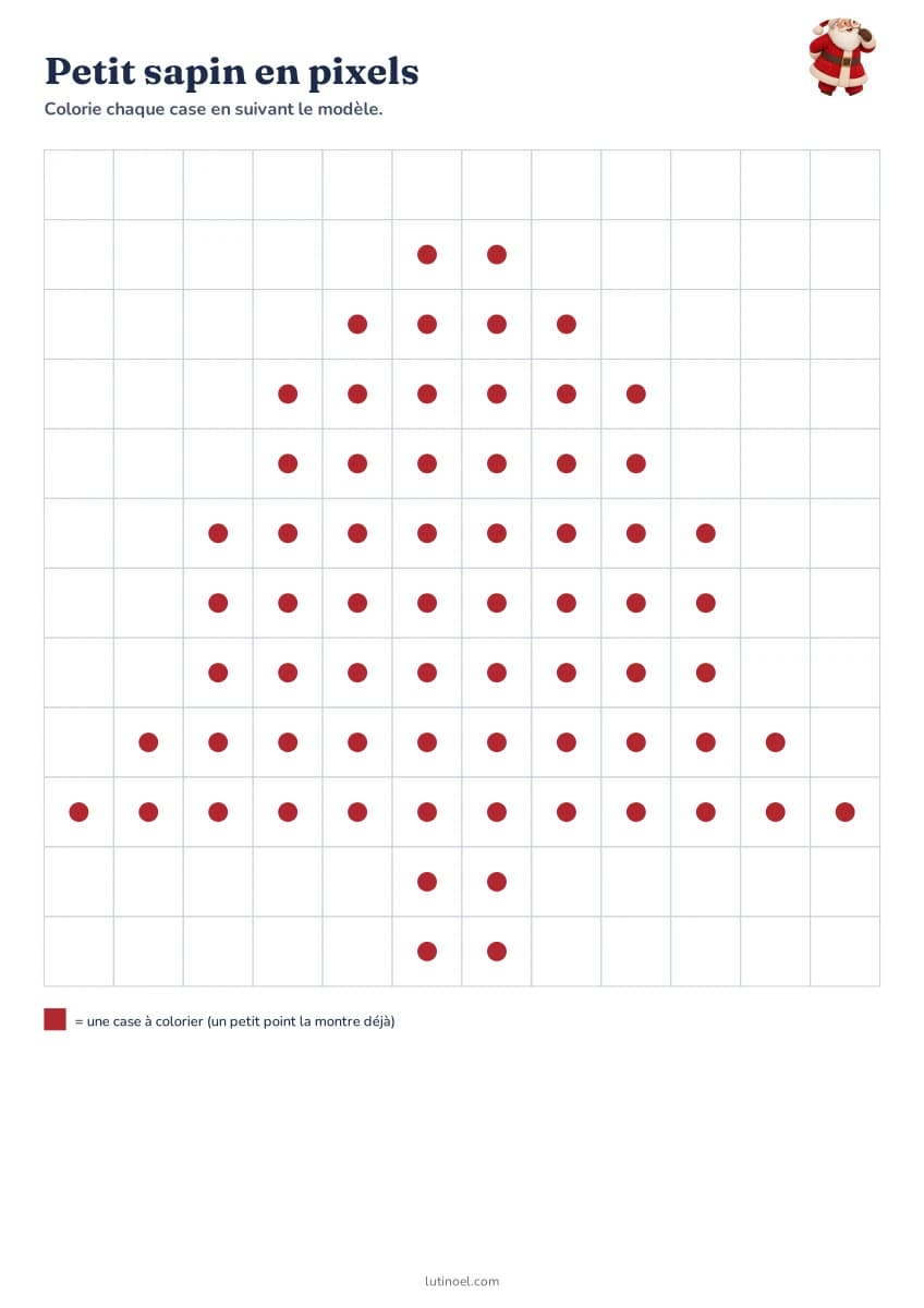Petit sapin en pixels — aperçu de la fiche à imprimer