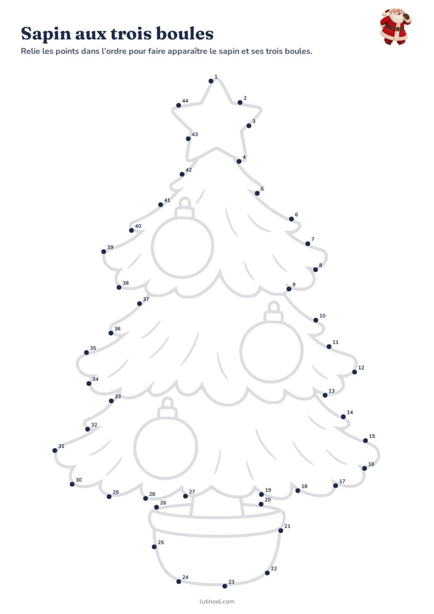 Sapin aux trois boules — aperçu de la fiche à imprimer
