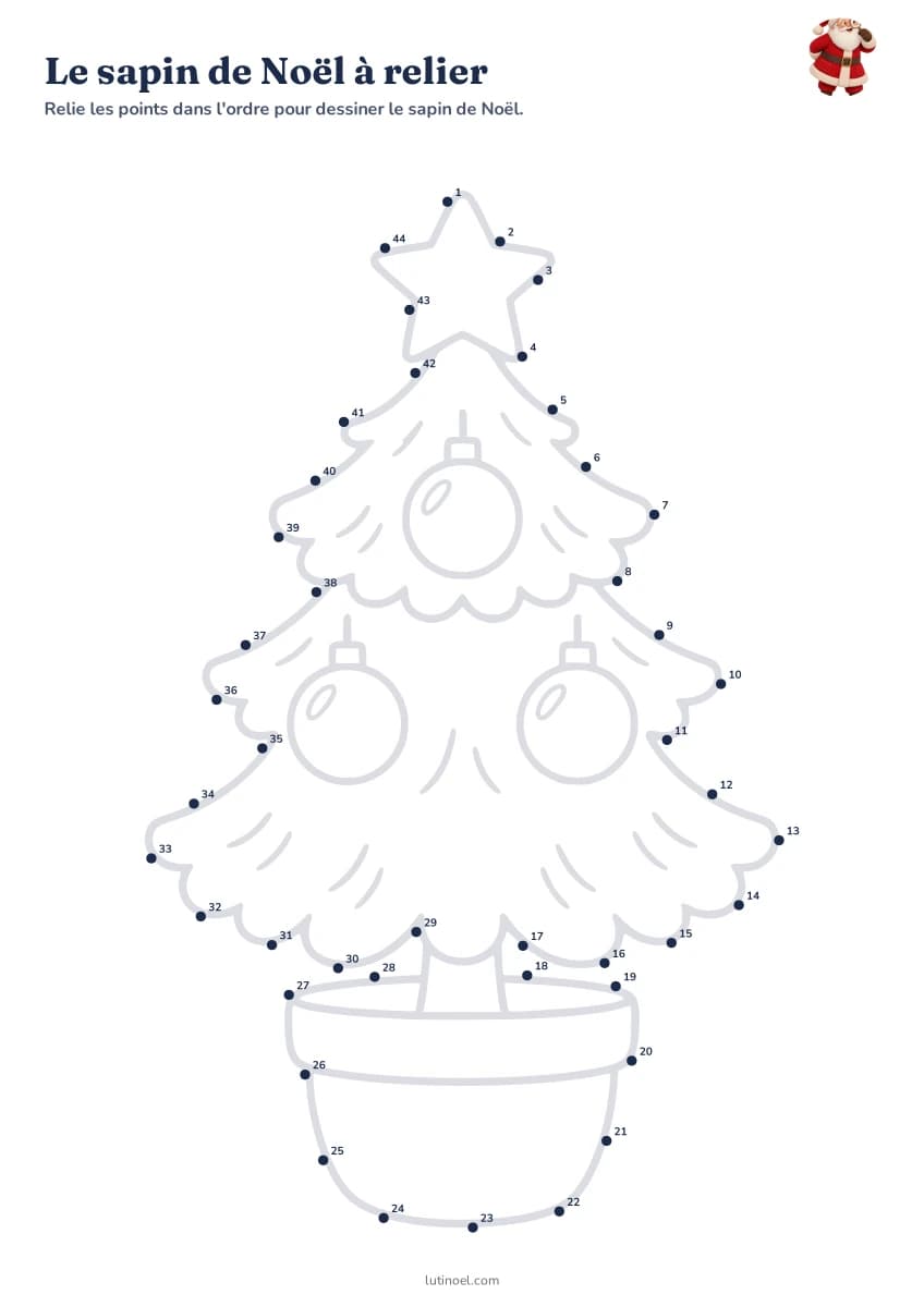 Le sapin de Noël à relier — aperçu de la fiche à imprimer