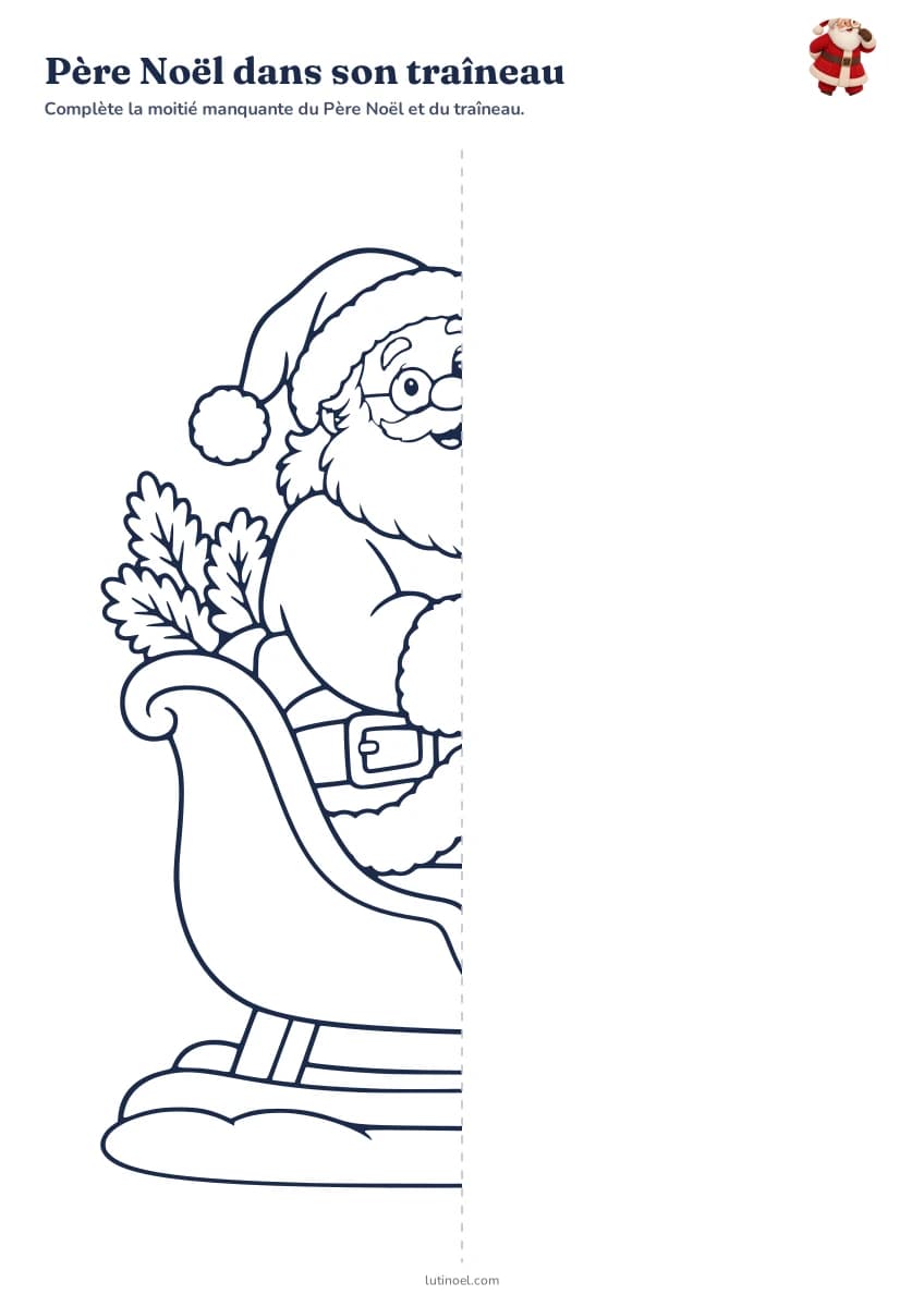 Père Noël dans son traîneau — aperçu de la fiche à imprimer