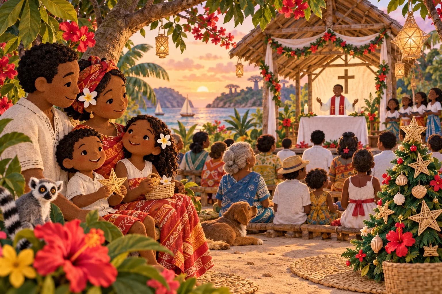 Famille réunie dehors pour Noël à Madagascar pendant l’été austral