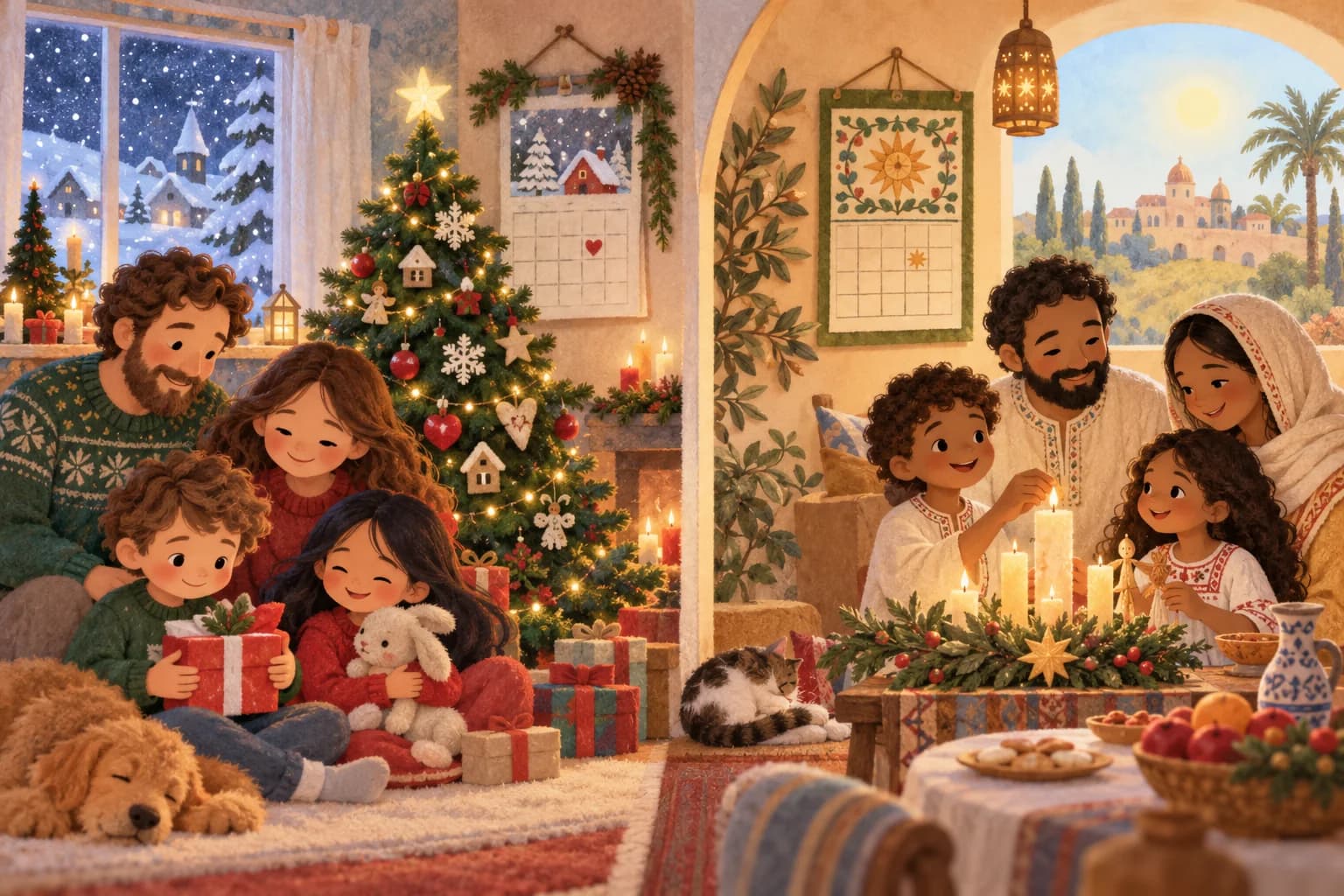 Deux familles découvrent des calendriers différents autour de fêtes de Noël