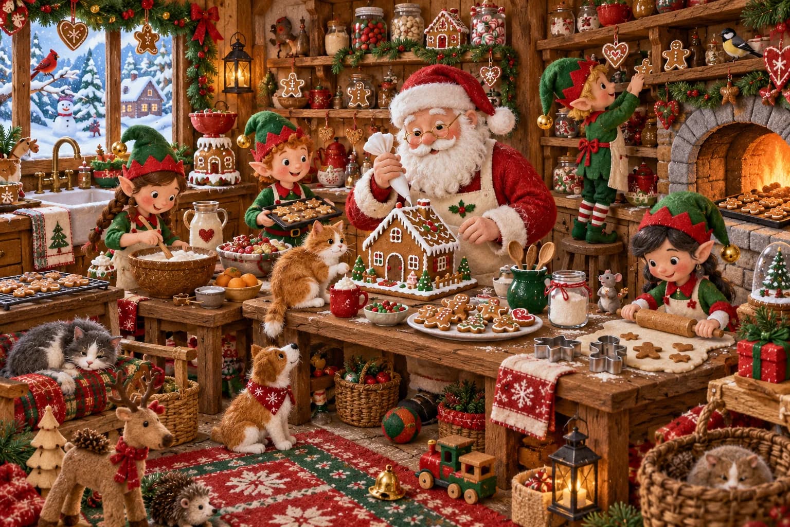 Dans cette cuisine gourmande, retrouve la maison en pain d’épice, le petit train, le hérisson et les animaux dissimulés.