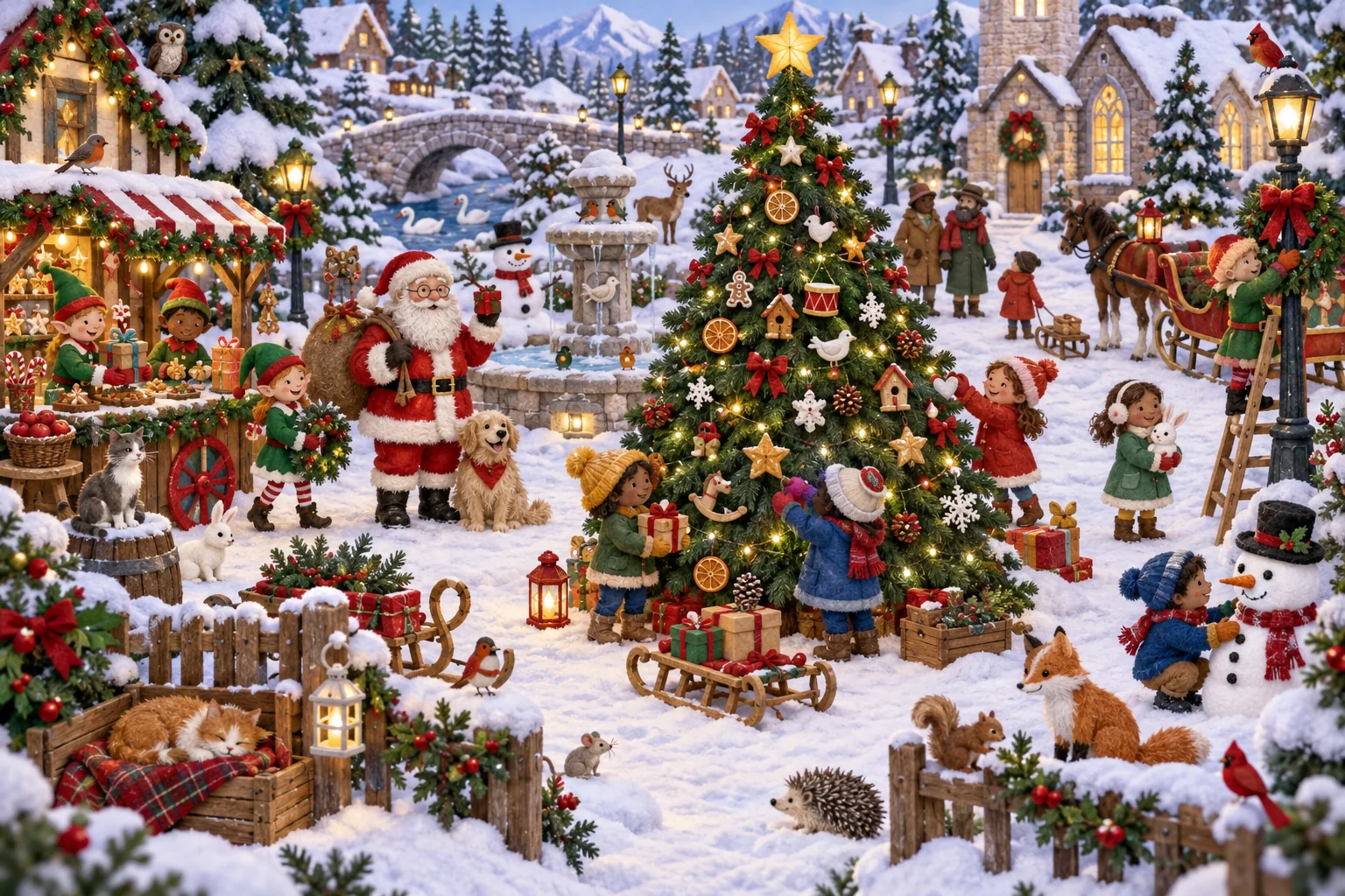Observe le sapin, les oiseaux, la rivière et le bonhomme de neige pour retrouver tous les détails qui ont changé.