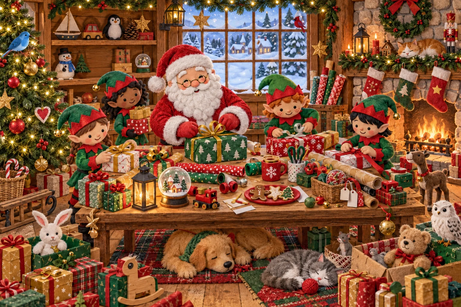 Dans la salle des cadeaux, observe les paquets et les animaux pour repérer les détails qui ne sont pas pareils. (version modifiée)