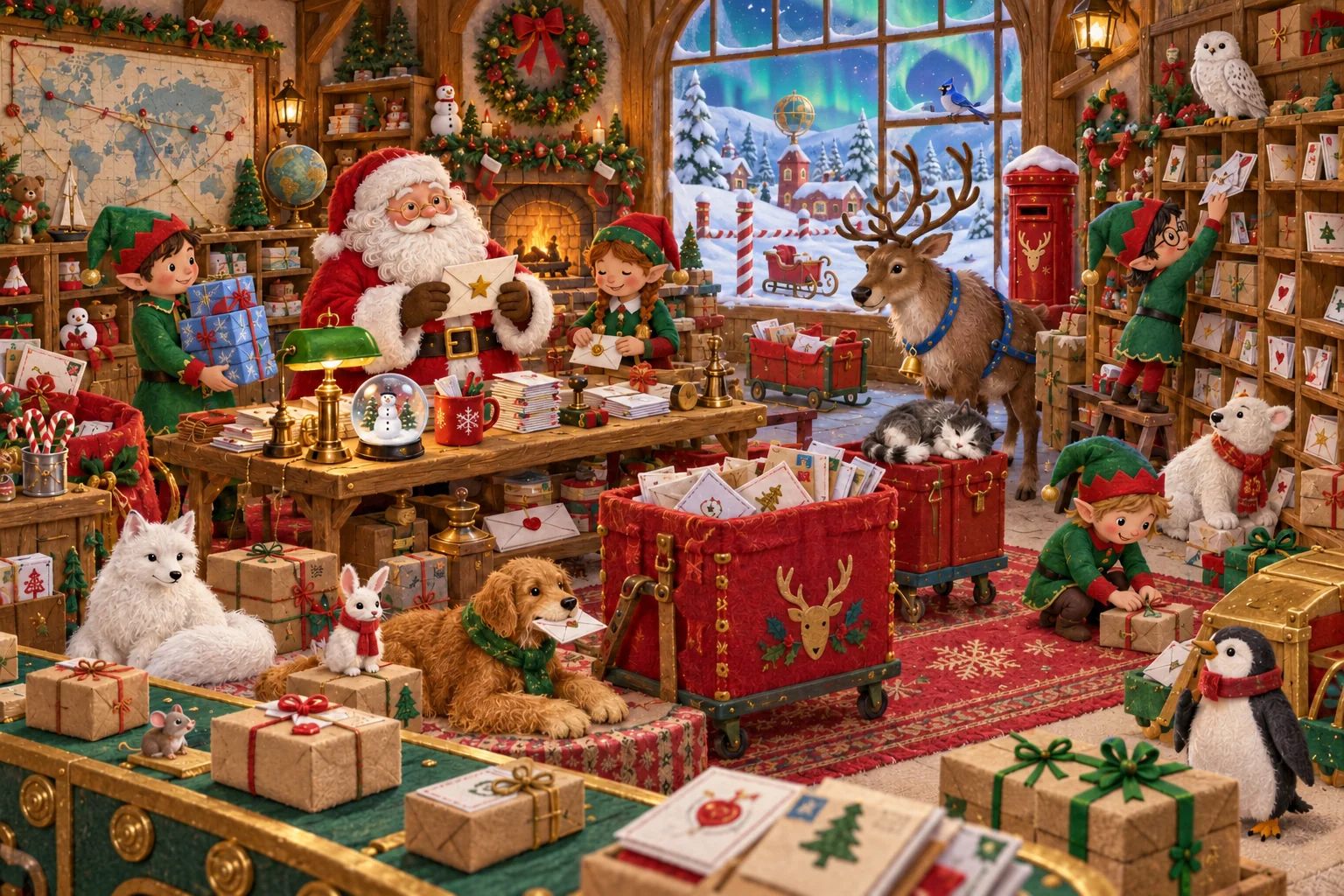 Cherche les petits changements parmi les lutins, les rennes et les cadeaux. (version modifiée)