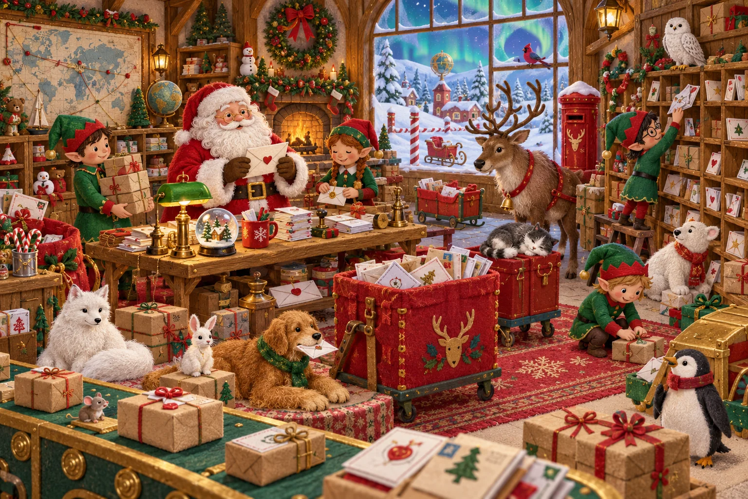 Cherche les petits changements parmi les lutins, les rennes et les cadeaux.